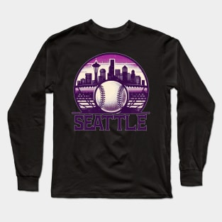 Retro Vintage Purple Seattle City Baseball Long Sleeve T-Shirt